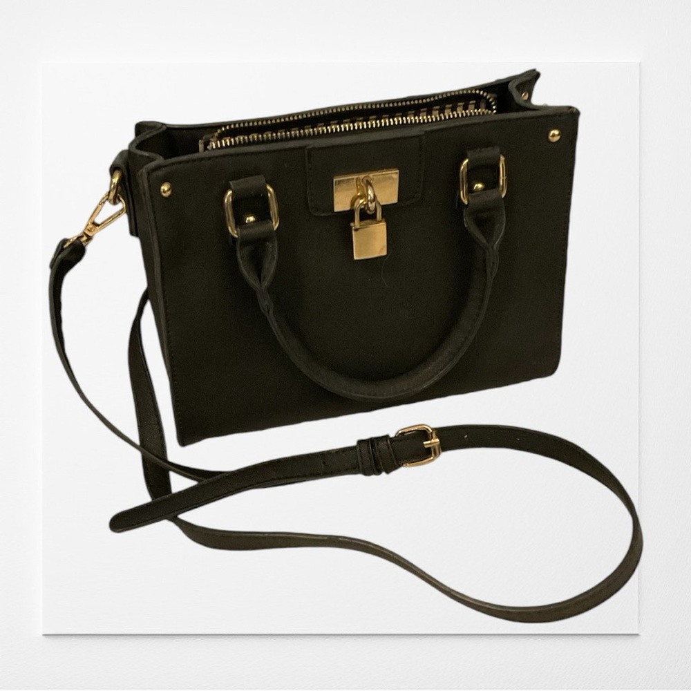 Black faux leather crossbody purse